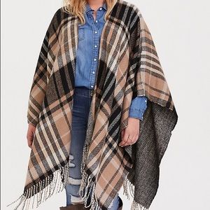 Torrid Plus Size Plaid Fringe Poncho Ruana